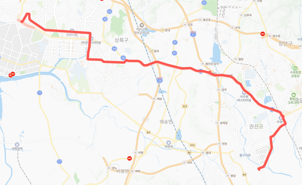 수원-안산-9090번-버스-노선-지도