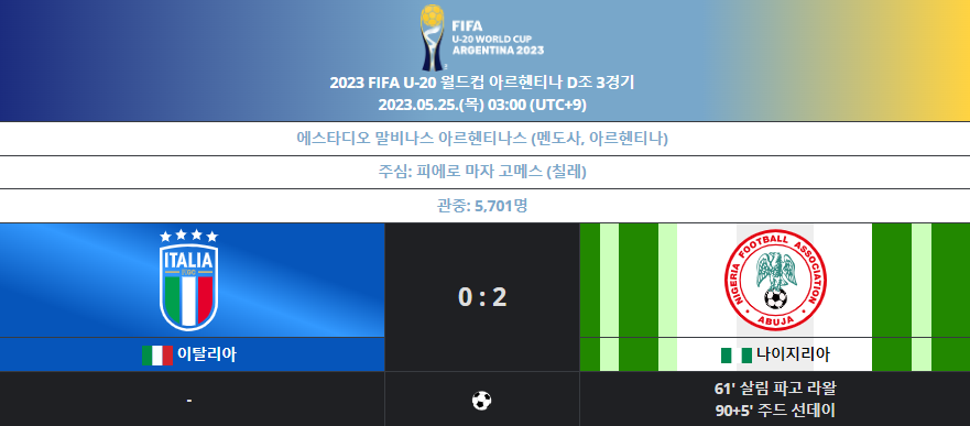D조 이탈리아 VS 나이지리아