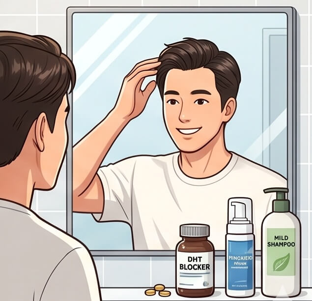 거울을 보며 모바을 확인하는중