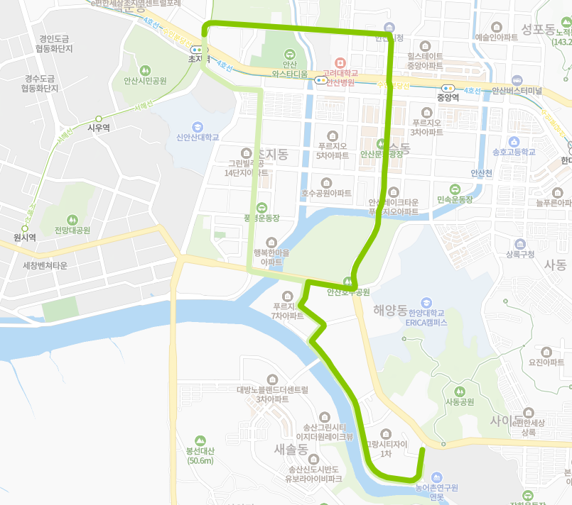 안산-90B번-버스-노선-지도