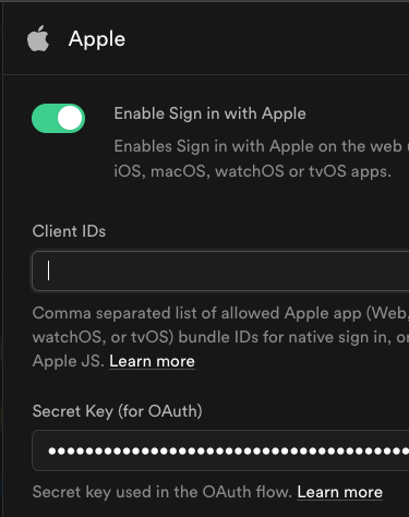 supabase auth provider setting