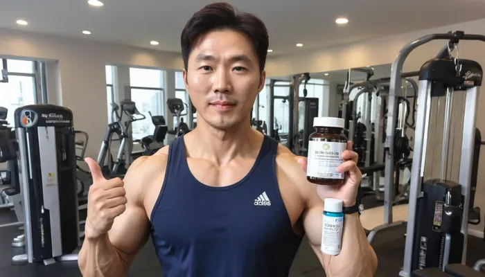 건강과 체력을 동시에 고려한 트레이너의 면역력 제품 추천 장면