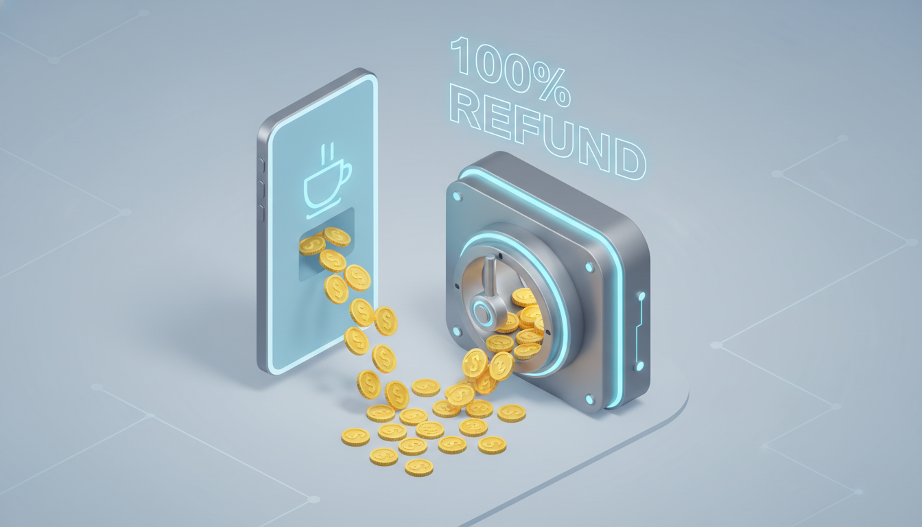 스타벅스 카드 잔액이 은행 계좌로 100% 안전하게 환불되는 3D 개념도