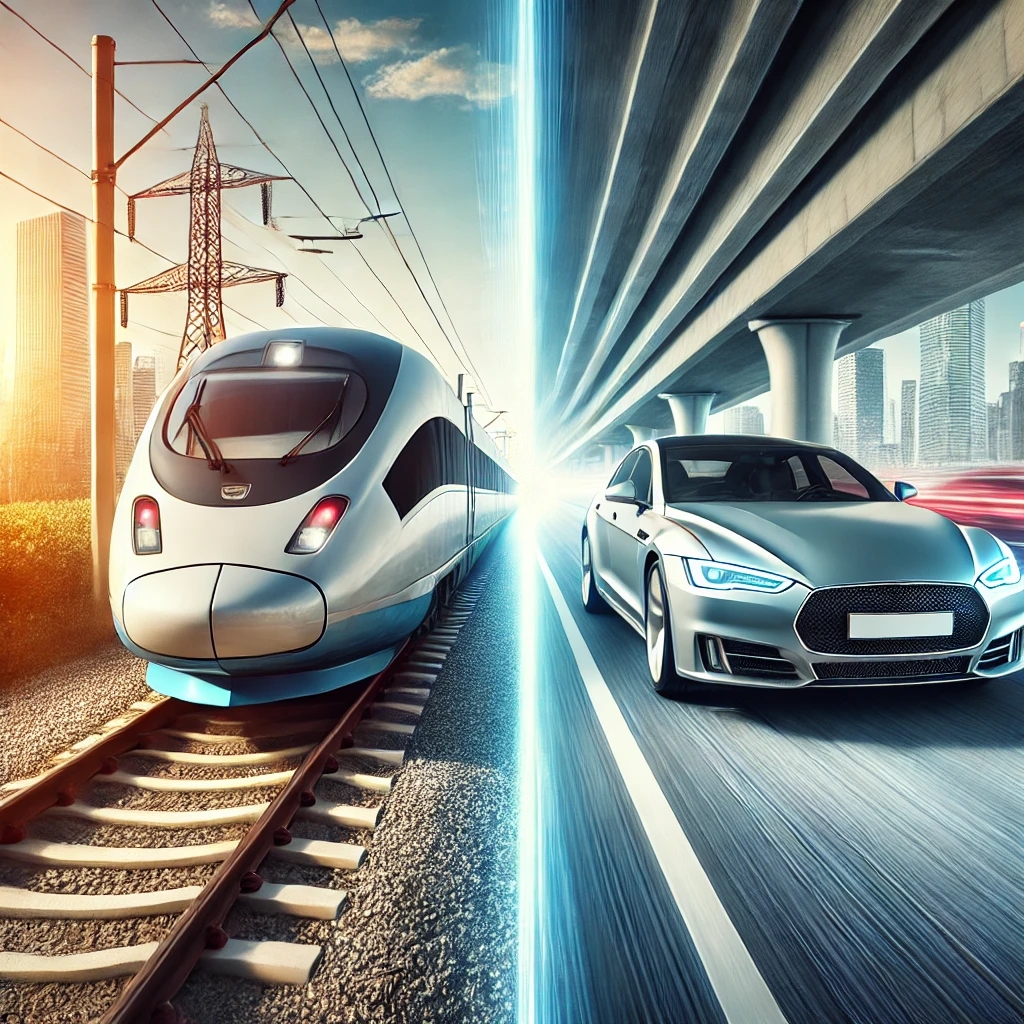 기차와 자동차 비교 사진