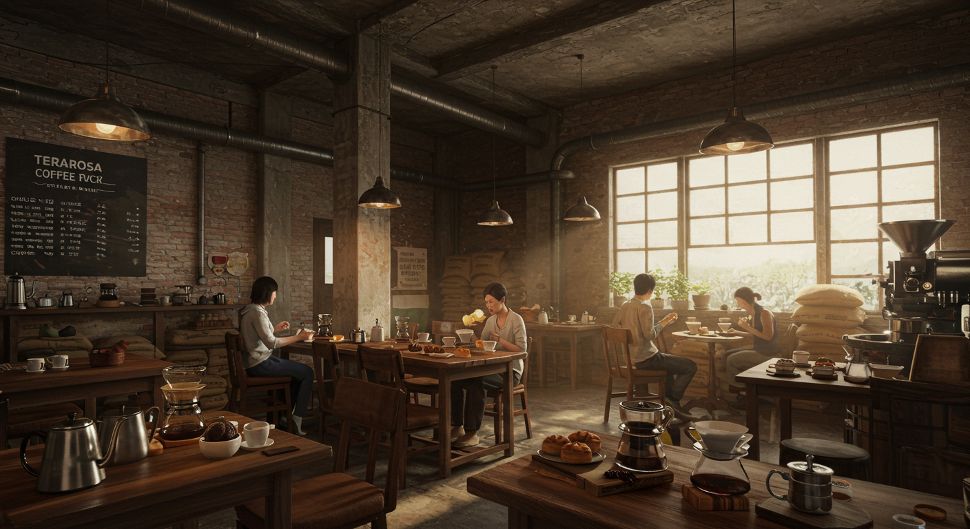 강릉 테라로사 커피공장의 로스팅 기계와 커피 향 가득한 내부 풍경