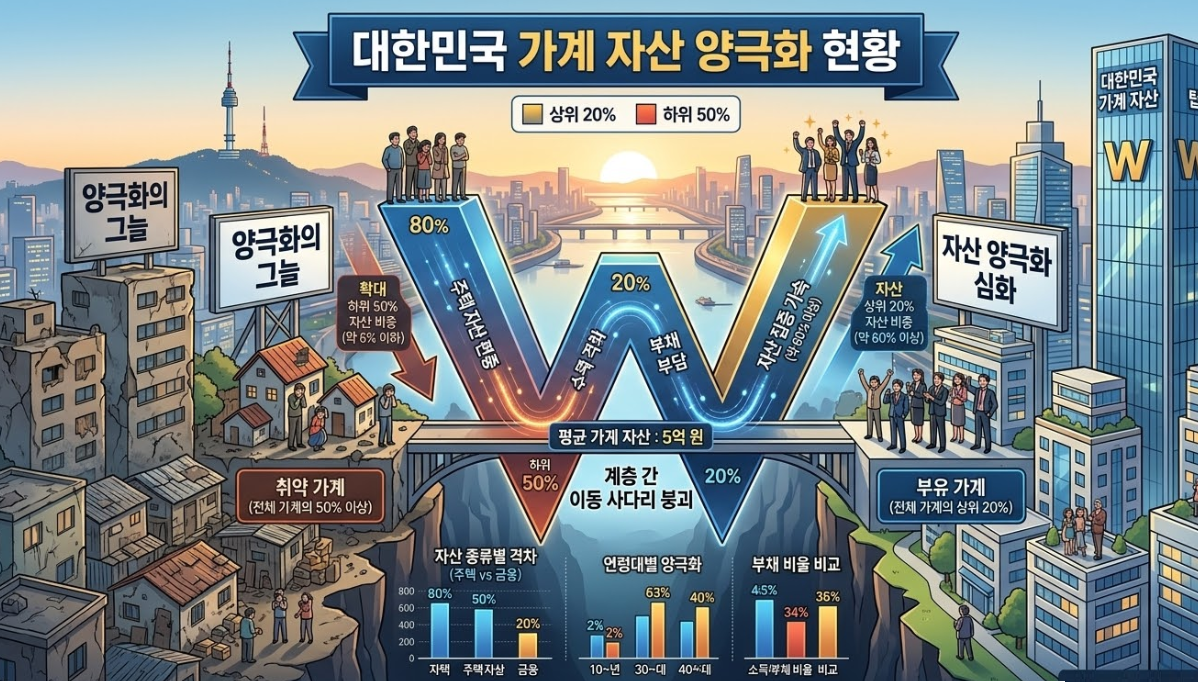 가계 자산 분석 및 순자산 구간별 가구 비중 통계 이미지