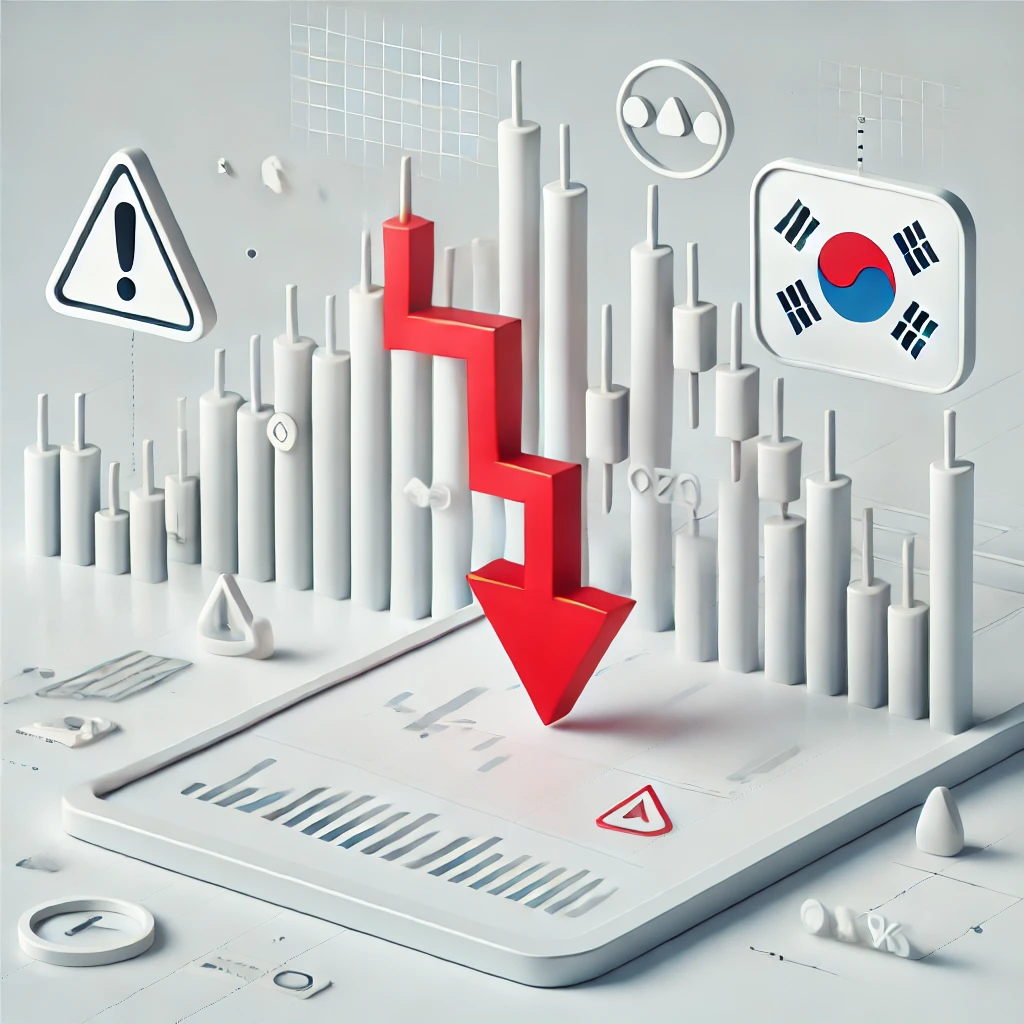 공매도 재개를 상징하는 하락 화살표와 경고 아이콘 이미지