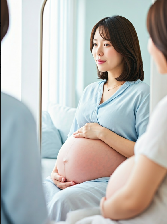 거울 속에 비친 임산부 모습
