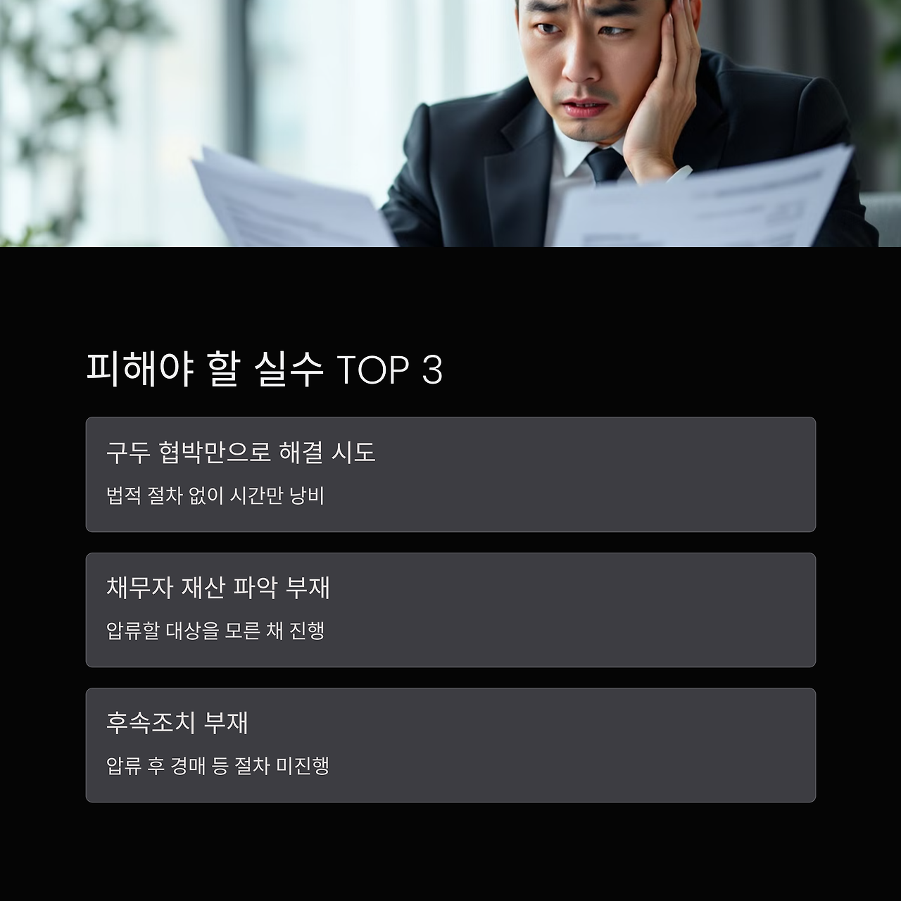 부동산 압류시 피해야 하는 실수들을 설명한 사진