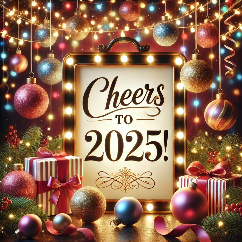 &amp;#39;2025년을 축하합니다&amp;#39; 메시지가 포함된 연말 장식 풍경