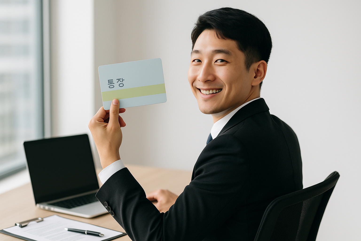 통장을 들고 미소 짓는 정장 차림의 청년, 사무실 분위기의 실사 이미지




ChatGPT에게 묻기