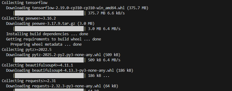 pip install tensorflow 설치 이미지