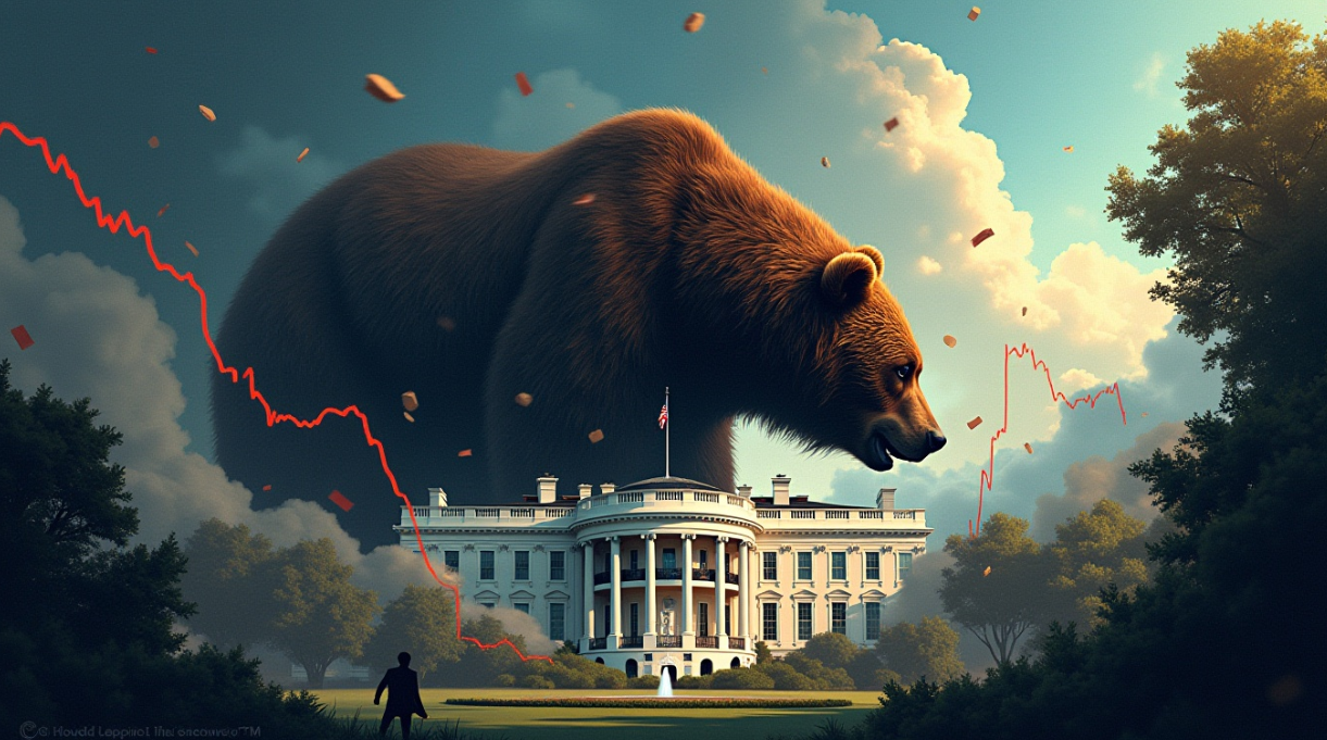 백악관에 쳐들어온 공매도 세력을 상징하는 곰