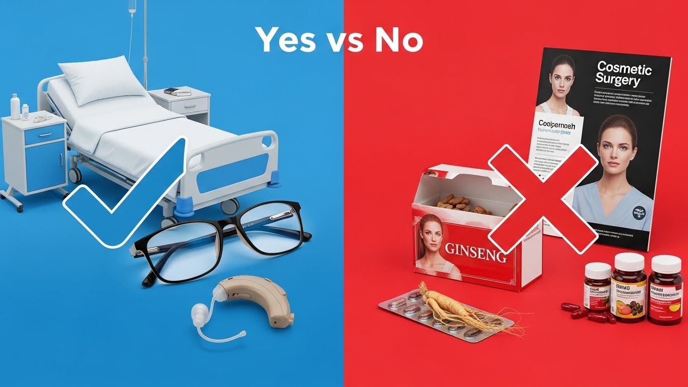 의료비 공제가 가능한 치료 목적 항목과 불가능한 미용 및 건강증진 목적 항목을 비교한 이미지