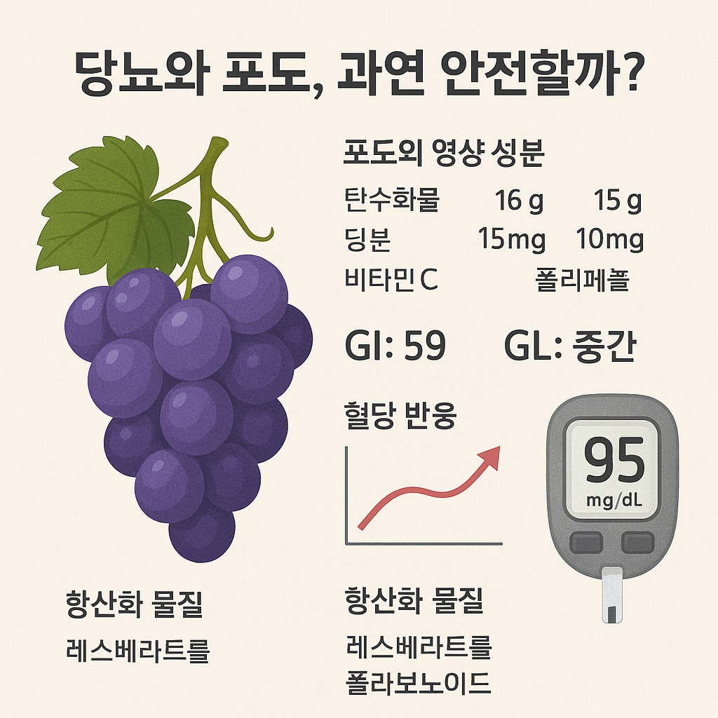 흰색 배경 위에 탐스럽게 놓인 보라빛 포도송이와 반으로 잘린 포도 알맹이의 속살이 보이는 일러스트. 접시 위에 담겨 있으며, 은은한 파스텔톤으로 표현되어 상큼하고 신선한 느낌을 주는 그림