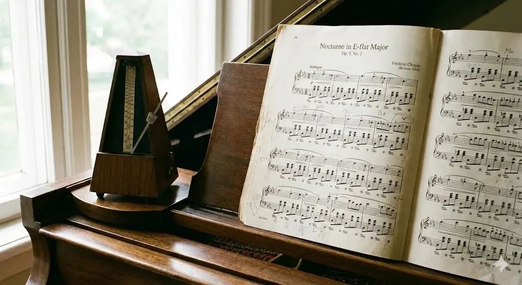 악보와 메트로놈 사진