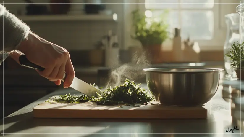 오트밀-먹는법인-오트밀-미역죽을-만들기-위해-불린-미역을-잘게-자르는-모습