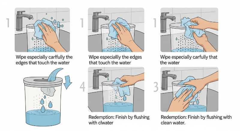 물 내리기: 깨끗한 물을 내려 마무리합니다.
