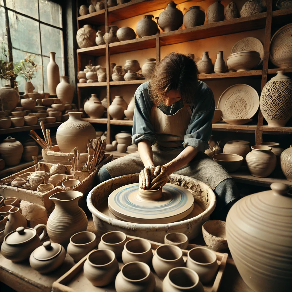 도자기 공방에서 직접 만든 도자기 작품과 체험 모습