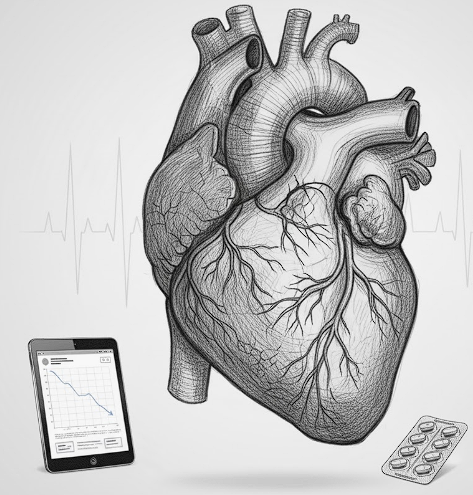 심부전 치료를 받고 있는 심장 일러스트
