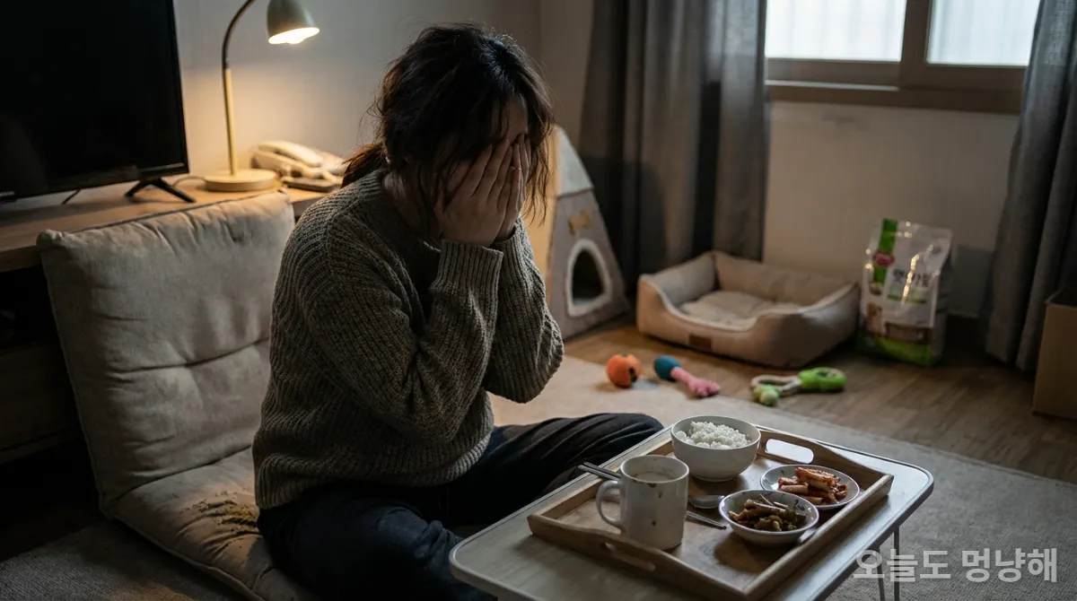 불면증과 식욕 부진으로 힘들어하는 한국 여성의 모습