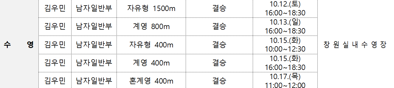 김해전국체전 수영 김우민 경기 일정