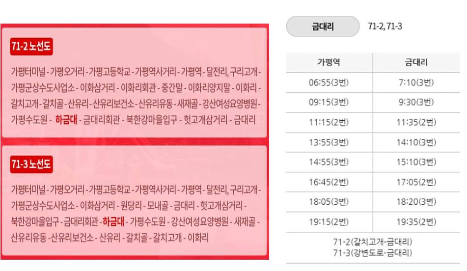 금대리시내버스운행정보