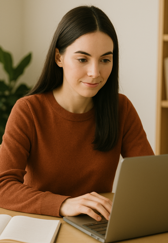 노트북을 사용중인 여성 사진