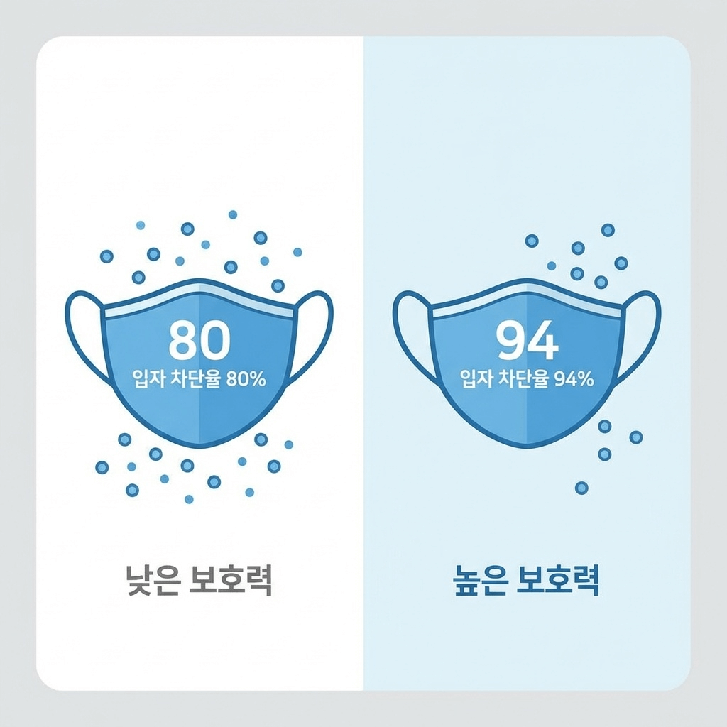 KF80 KF94 마스크 차단율 비교 이미지