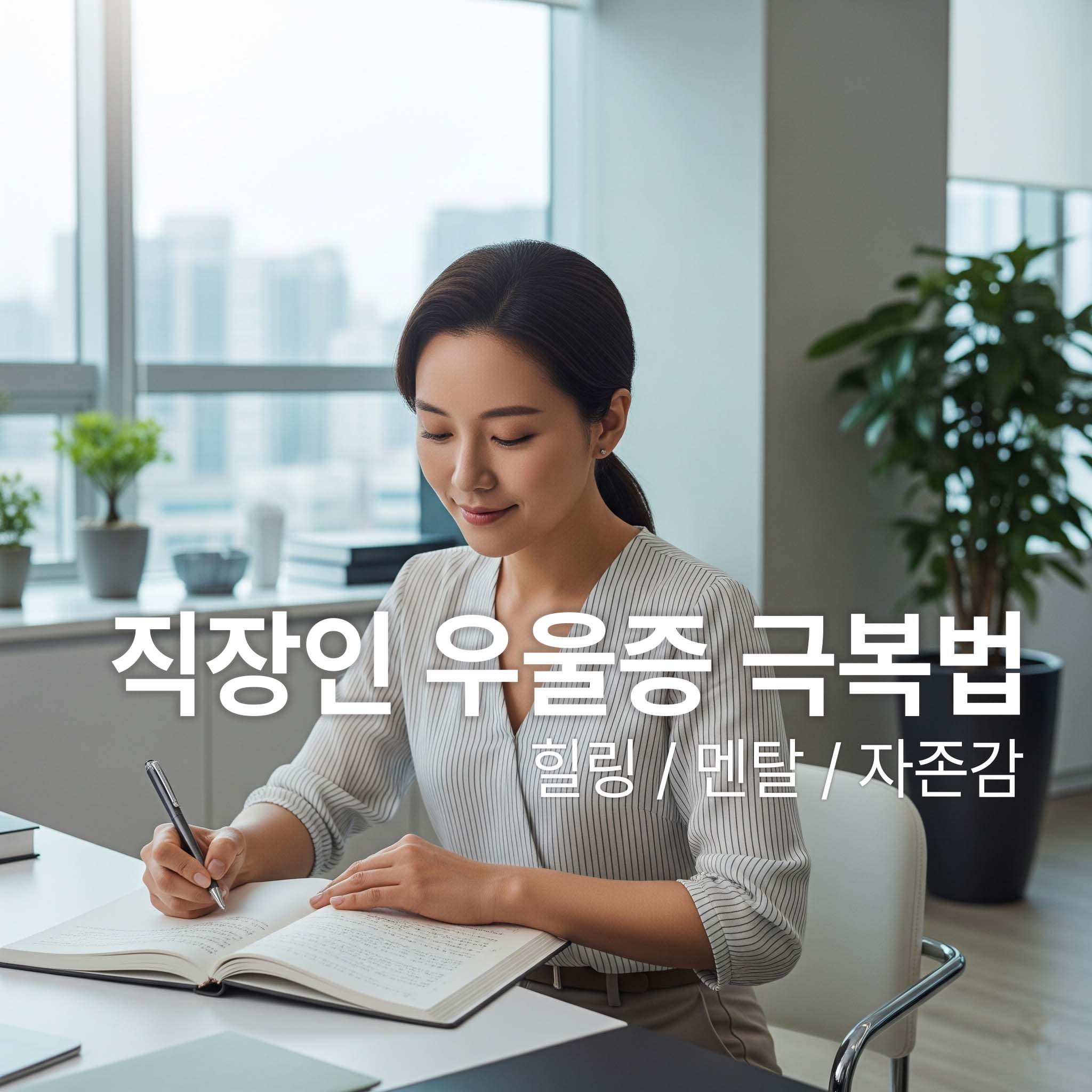 직장인 우울증 극복을 위해 한 여성 직장인이 감정일기를 쓰고 있다