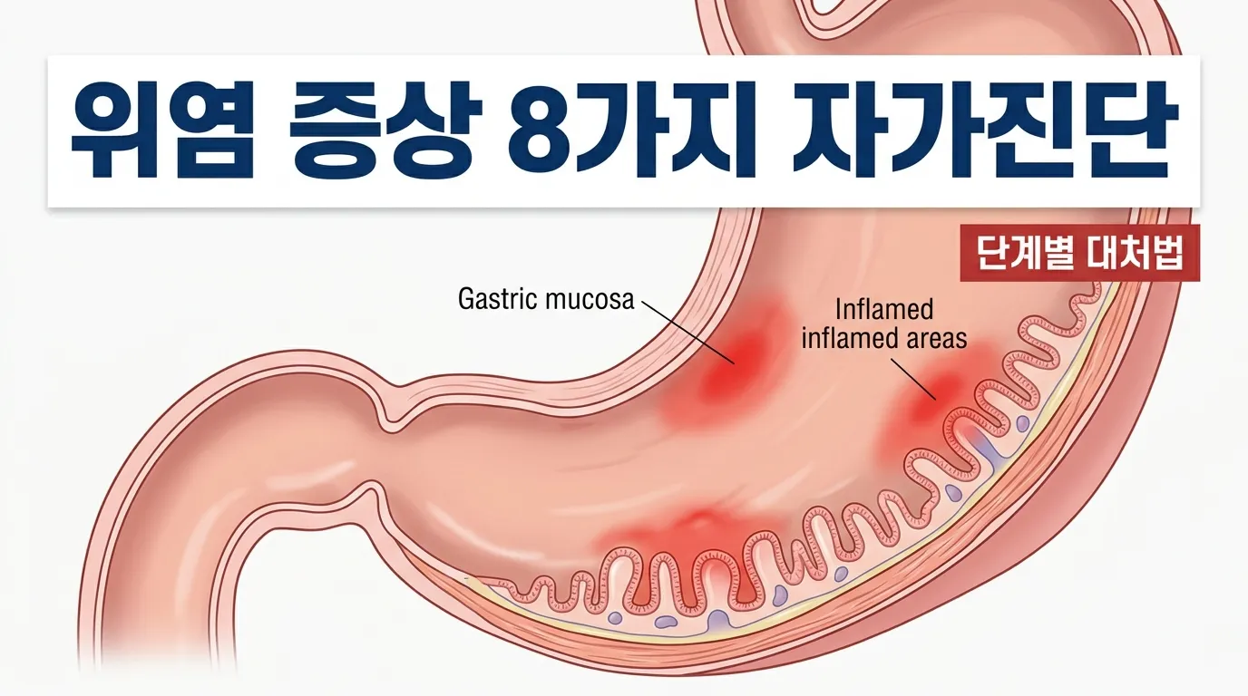 위 점막에 염증이 발생한 상태를 보여주는 단면 구조도