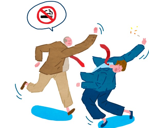 담배로 형상회된 사람이 맞는 장면 일러스트