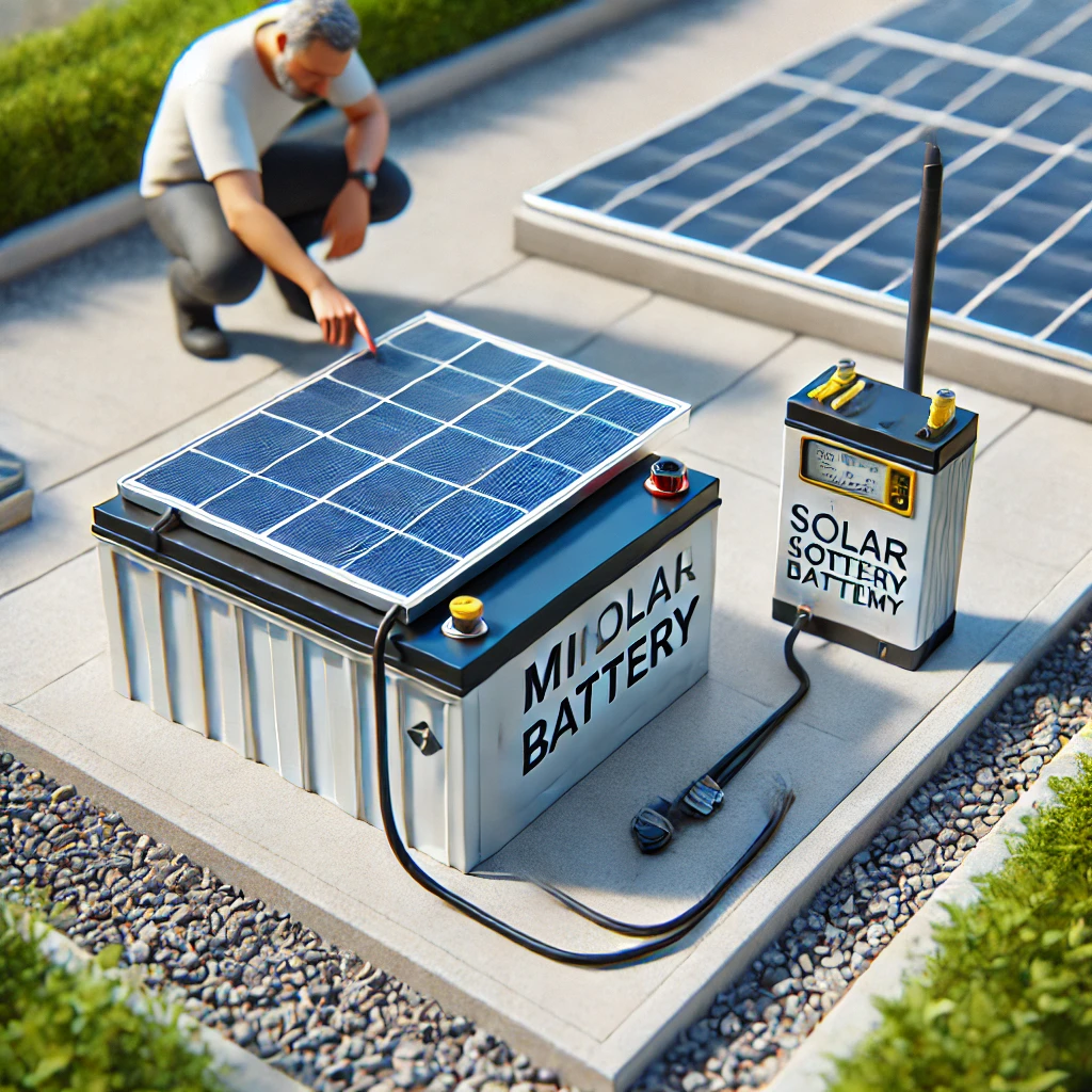 미니 태양광 배터리 점검 및 유지보수 중인 모습