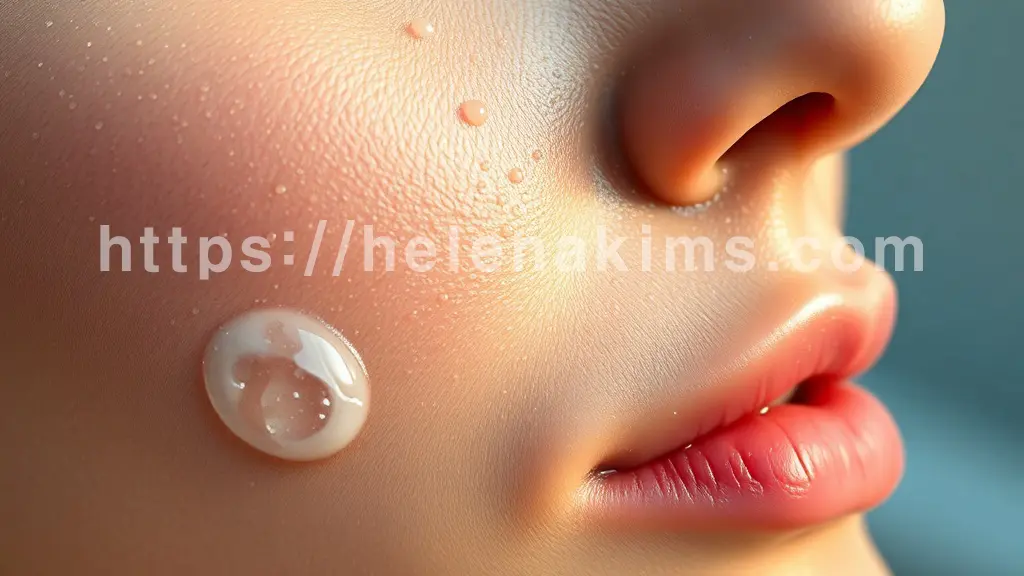 부드러운 텍스처의 각질 케어 제품(예: 순한 필링젤 또는 수분 크림)이 닿아 촉촉하게 진정되는 순간을 클로즈업한 이미지.