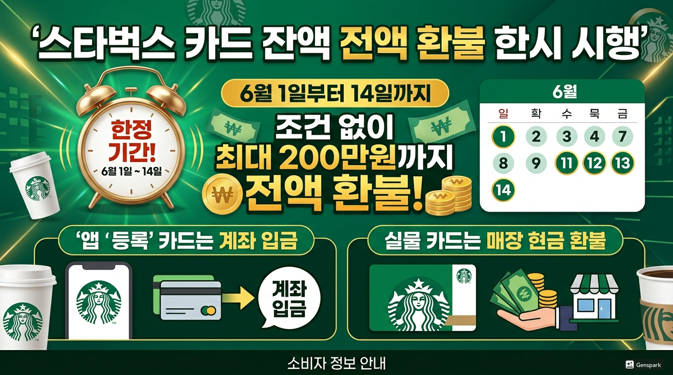 스타벅스 카드 잔액 전액 환불 한시 시행 &mdash; 6월 1일부터 14일까지, 신청 방법 총정리