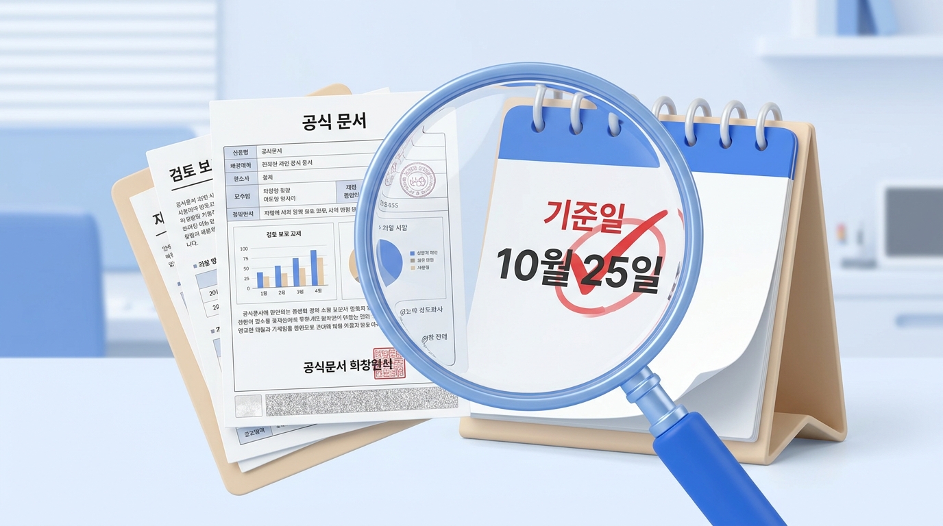 민생지원금 이의신청 기준일과 가구원 변동 조건을 확인하는 돋보기 비주얼