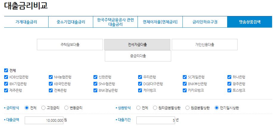 전세자금대출-금리비교