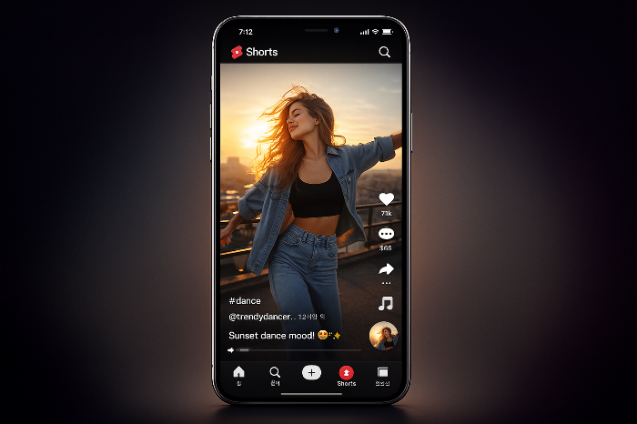 유튜브 앱 실행 직후 쇼츠가 바로 재생되는 화면 구조