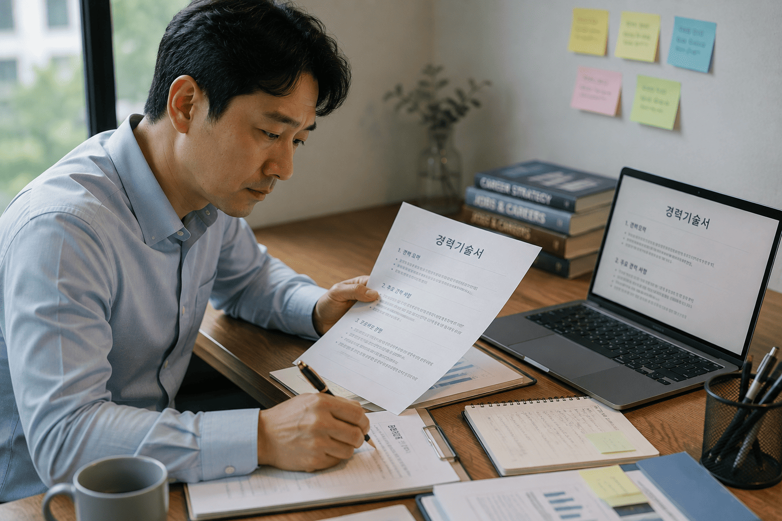 40대 이직 준비, 경력기술서 작성하는 모습