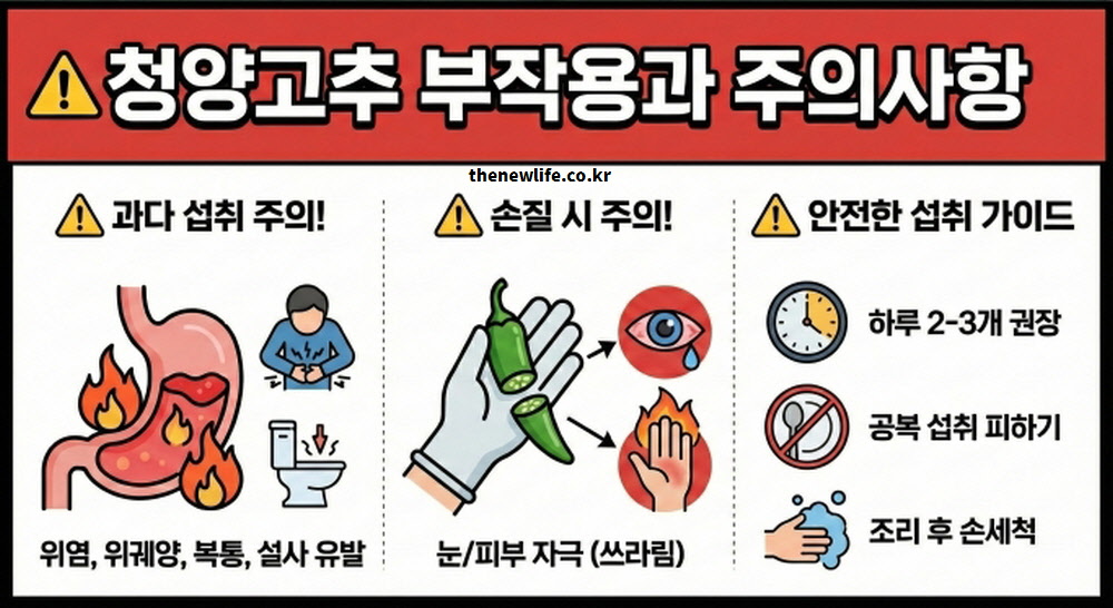 과도하게 섭취하면 위 점막을 자극해 위염과 위궤양 및 설사 복통을 유발하는 청양고추 부작용과 주의사항