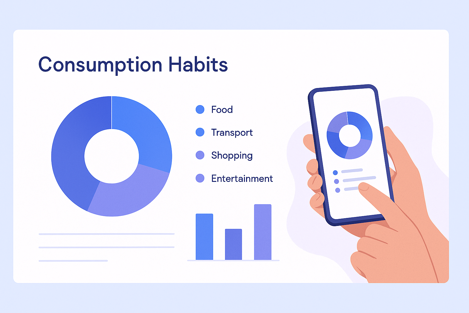 데이터 시각화된 소비 습관 차트와 그래프가 있는 미니멀한 디자인