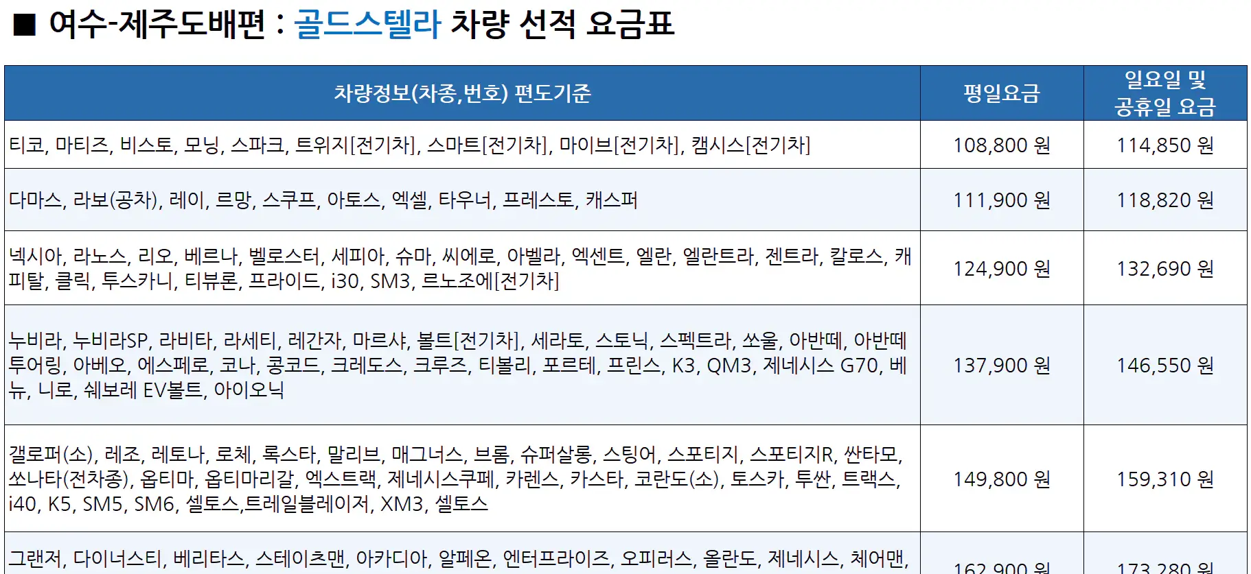 골드스텔라-차량선적-요금표