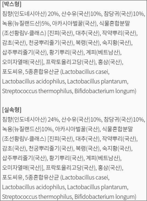 조선비책 원재료 및 함량