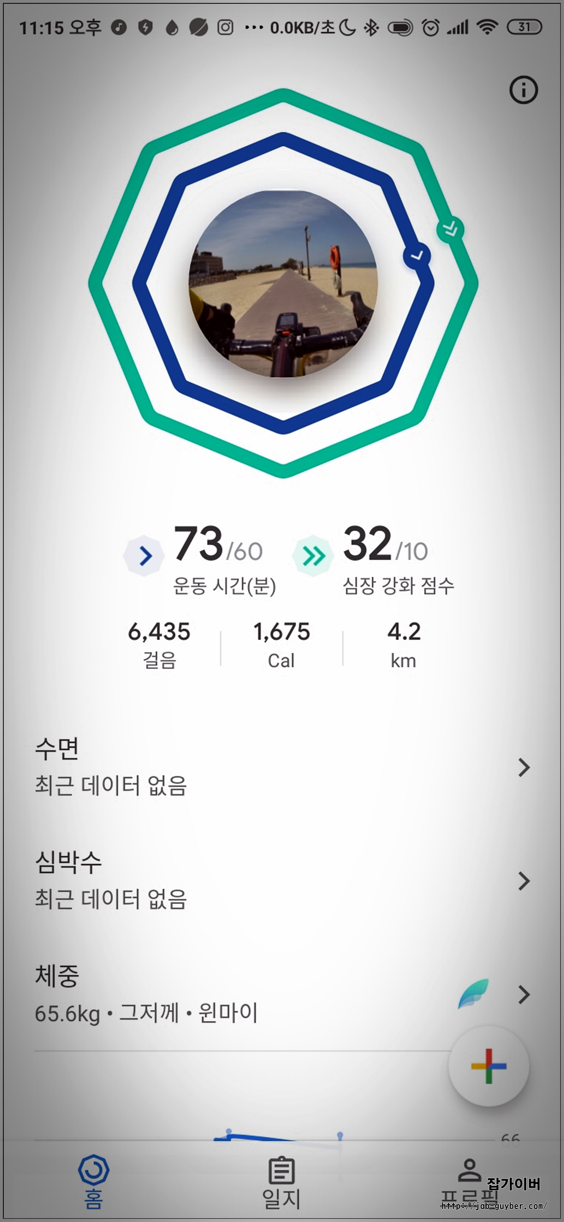 2020년 구글 피트니스에서 운동 데이터를 확인한 화면