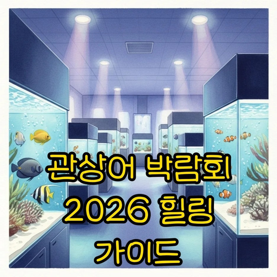 다양한 어항이 전시된 수채화풍 박람회장 전경