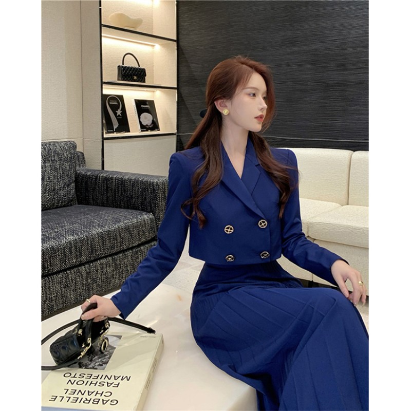 크롭 자켓 플리츠 롱 스커트 투피스 세트 가을