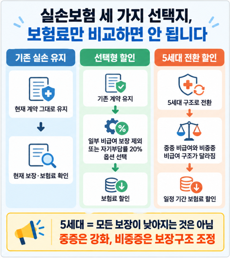 기존 실손 유지 선택형 할인 5세대 실손보험 전환 할인 비교 항목