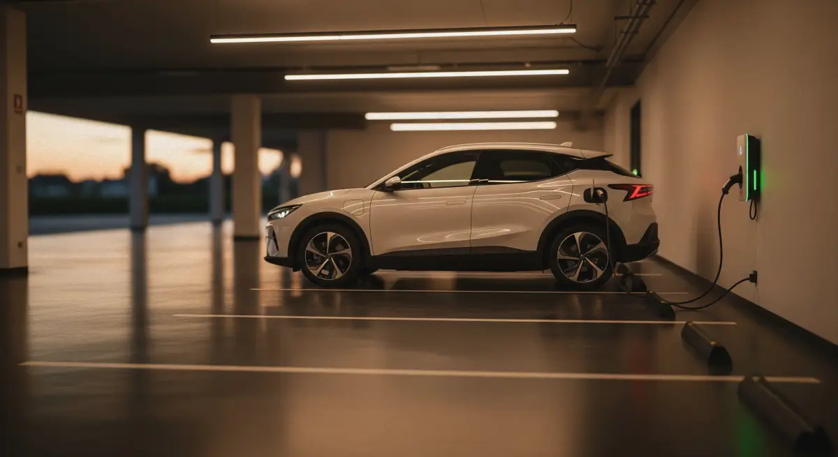 전기차 지하주차장 충전 모습, Electric vehicle charging in an apartment garage