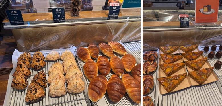 스콘 및 소금빵 등의 베이커리 종류와 가격