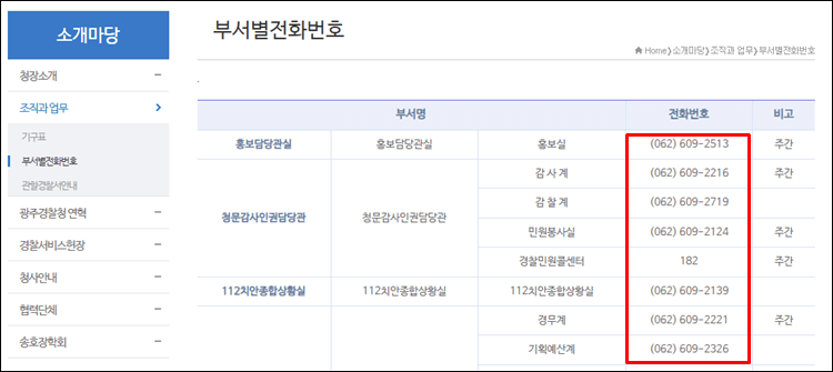 광주경찰청-전화번호